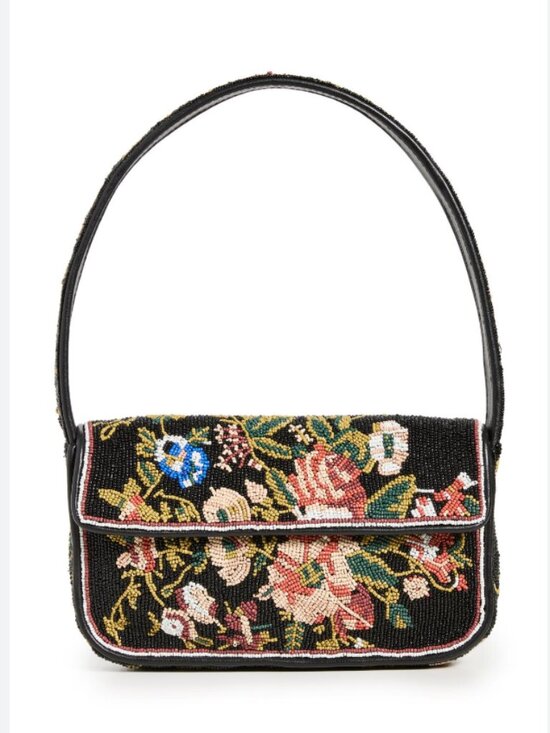 STAUD Handbags - STAUD Tommy Beaded Bag, Black Floral